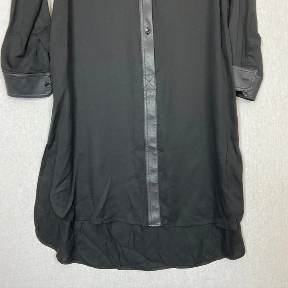 BCBG MAXAZARIA Faux Leather-Trimmed Shirt Dress Sz S - Picture 8 of 13